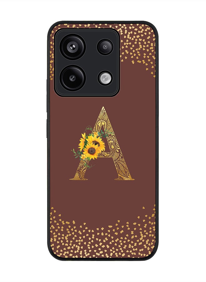 Stylizedd Rugged Black Edge Case for Xiaomi Redmi Note 13 Pro 5G Case Cover- Custom Monogram Initial Letter Mandala Floral Pattern Alphabet - A(Brown)  - Image 1