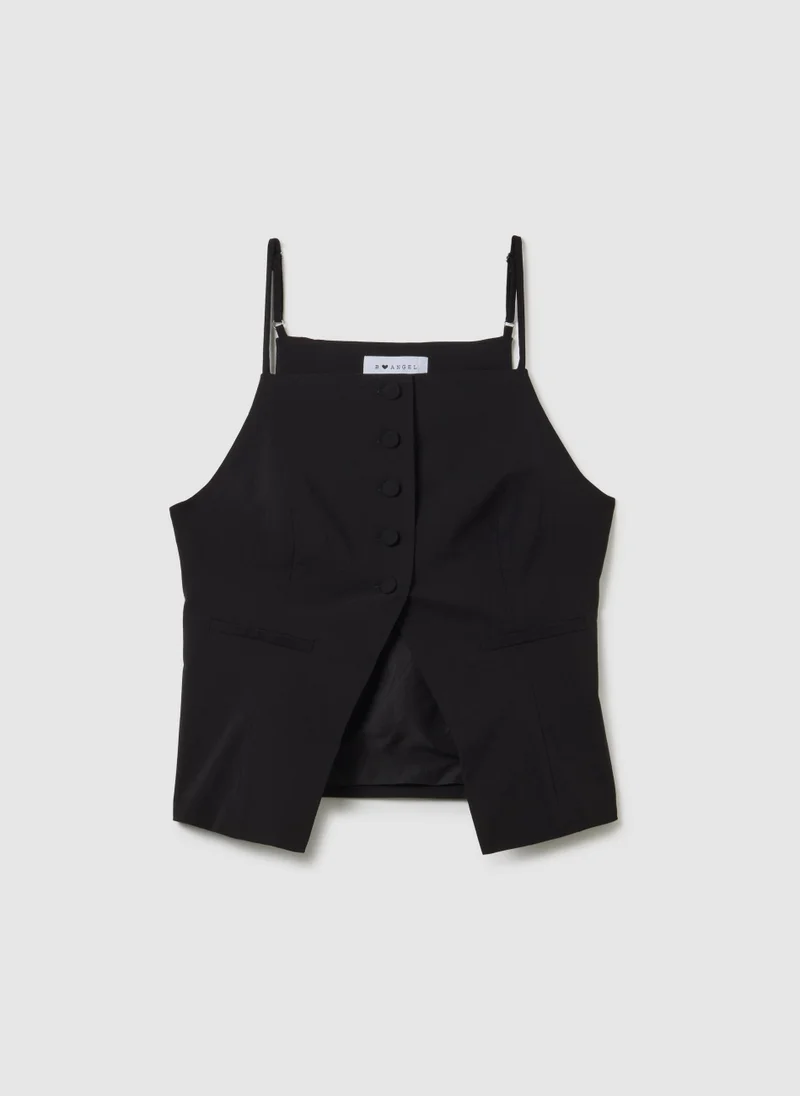 او في اس BLACK FITTED VISCOSE-BLEND WAISTCOAT