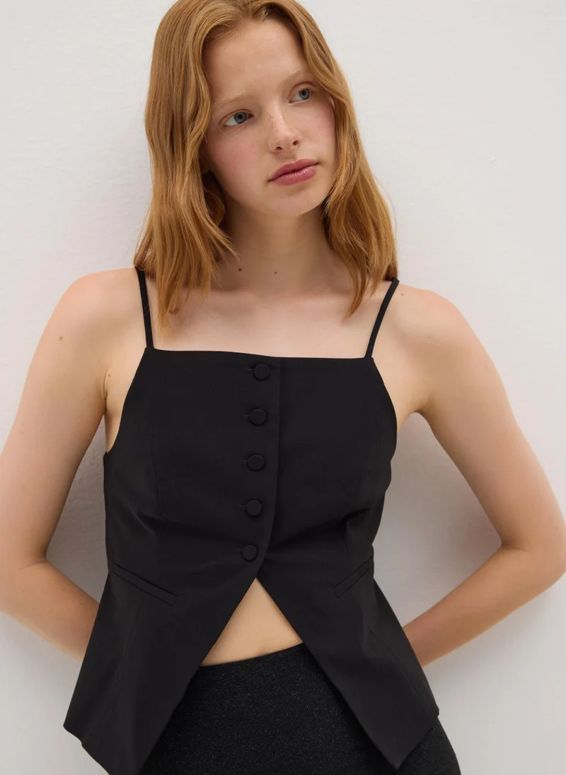 او في اس BLACK FITTED VISCOSE-BLEND WAISTCOAT