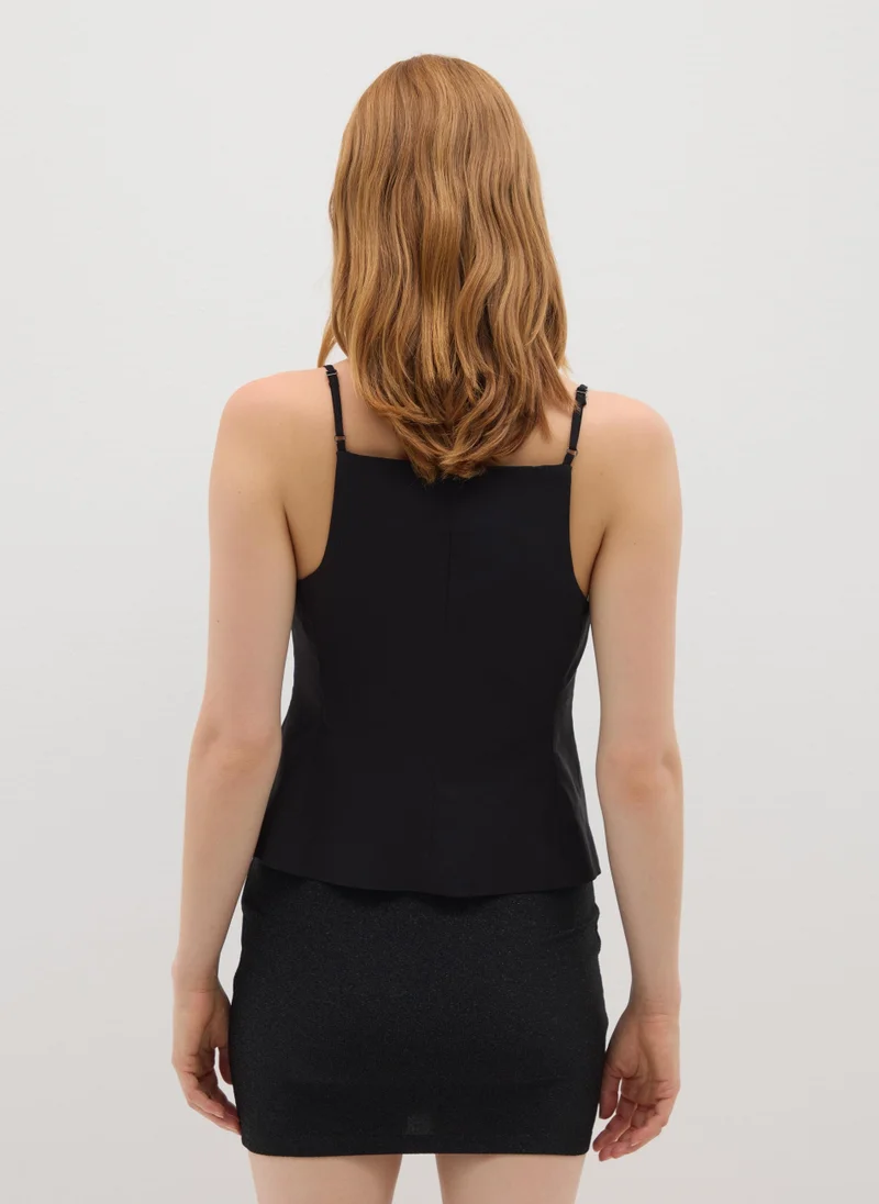 او في اس BLACK FITTED VISCOSE-BLEND WAISTCOAT