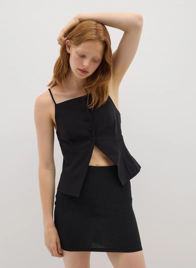 او في اس BLACK FITTED VISCOSE-BLEND WAISTCOAT