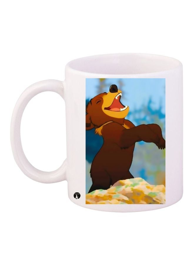 RYN Cartoon Bear Printed Coffee Mug White/Brown/Blue 11ounce