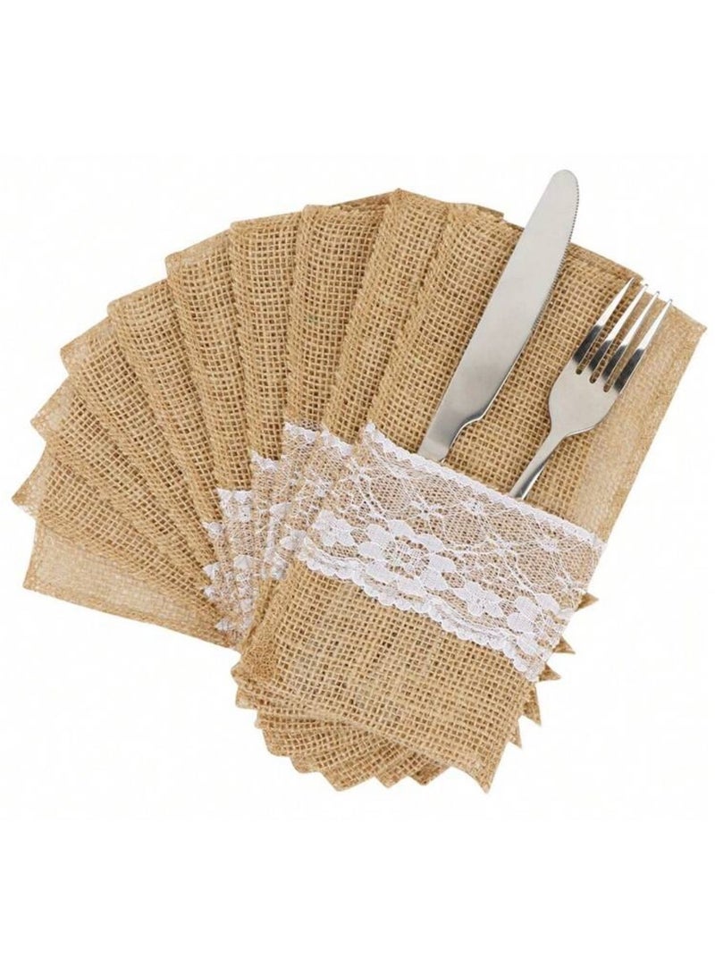 10-piece spoon and knife holder set for decorating the dining table, made of burlap.  - Image 1