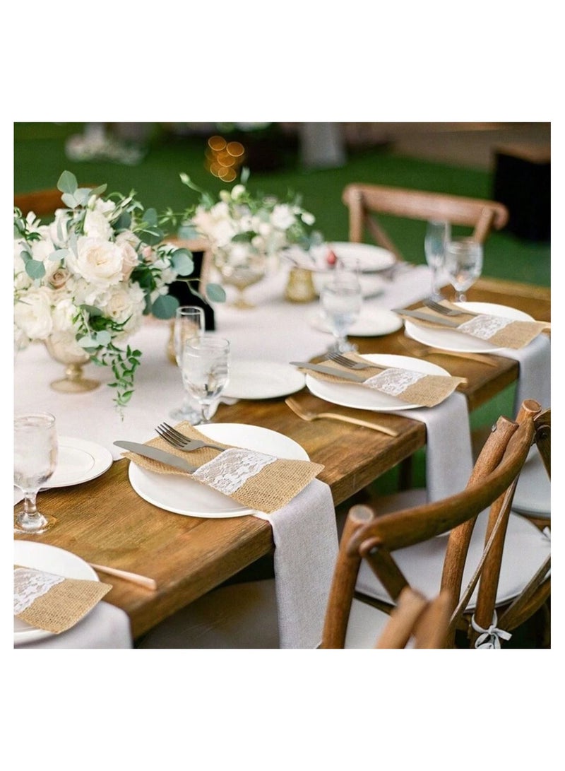 10-piece spoon and knife holder set for decorating the dining table, made of burlap.  - Image 4