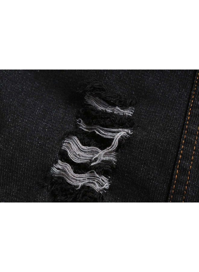 NASKY Men's Fit Retro Ripped Denim Vest Sleeveless Jean Vest and Jacket, Black, M - Image 2
