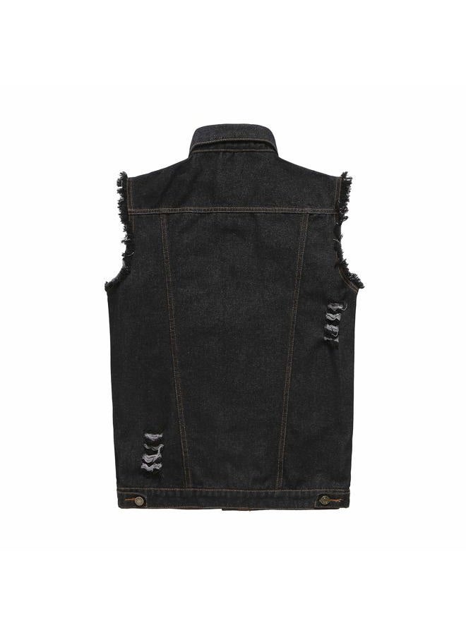 NASKY Men's Fit Retro Ripped Denim Vest Sleeveless Jean Vest and Jacket, Black, M - Image 3