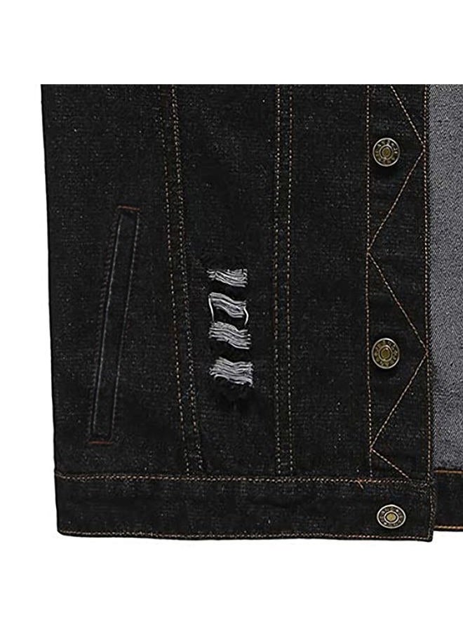 NASKY Men's Fit Retro Ripped Denim Vest Sleeveless Jean Vest and Jacket, Black, M - Image 4