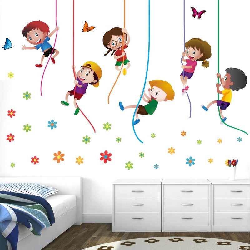 StickMe 'Kids Playing Climbing Up The - Rope Baby - Kids - Learning Education Nursery Pre School Kinder Garden Wall Sticker ' -SM329 (Multi Colour, Vinyl - 100cm X 65 cm) - Image 2