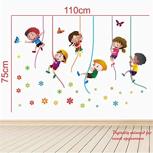 StickMe 'Kids Playing Climbing Up The - Rope Baby - Kids - Learning Education Nursery Pre School Kinder Garden Wall Sticker ' -SM329 (Multi Colour, Vinyl - 100cm X 65 cm) - Image 4