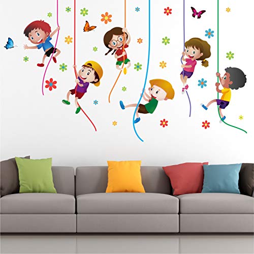 StickMe 'Kids Playing Climbing Up The - Rope Baby - Kids - Learning Education Nursery Pre School Kinder Garden Wall Sticker ' -SM329 (Multi Colour, Vinyl - 100cm X 65 cm) - Image 3