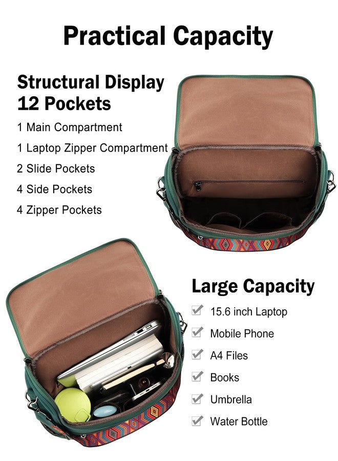 FADEON Laptop Backpack for Women Leather Travel Backpack with Laptop Compartment, Designer PU Shoulder Laptop Bag, Dark Green Nubuck Style, Leather Laptop Backpack for Women Large Travel Backpacks - Image 5