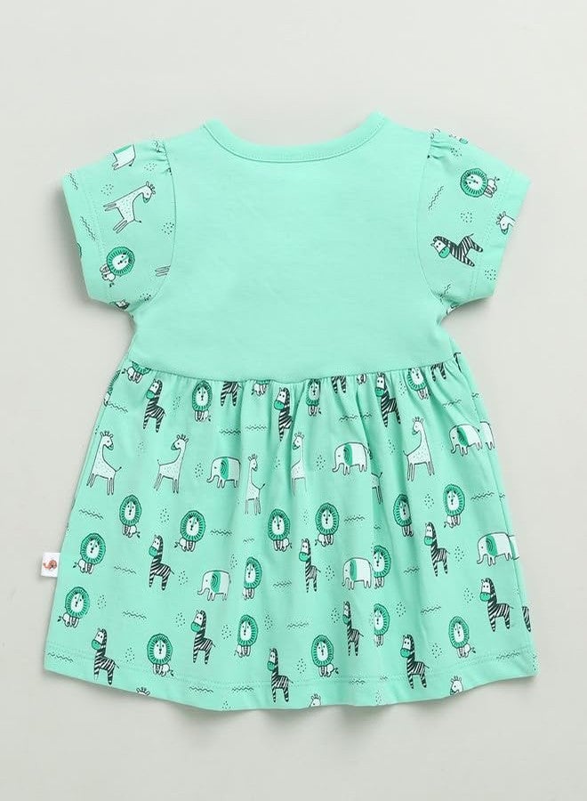 BUMZEE Baby Girls Cotton Cap Sleeves Knee Length Frock Green - 0-3 Months (Peb10189B-grn) - Image 2