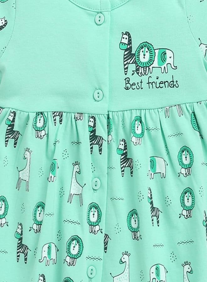 BUMZEE Baby Girls Cotton Cap Sleeves Knee Length Frock Green - 0-3 Months (Peb10189B-grn) - Image 3