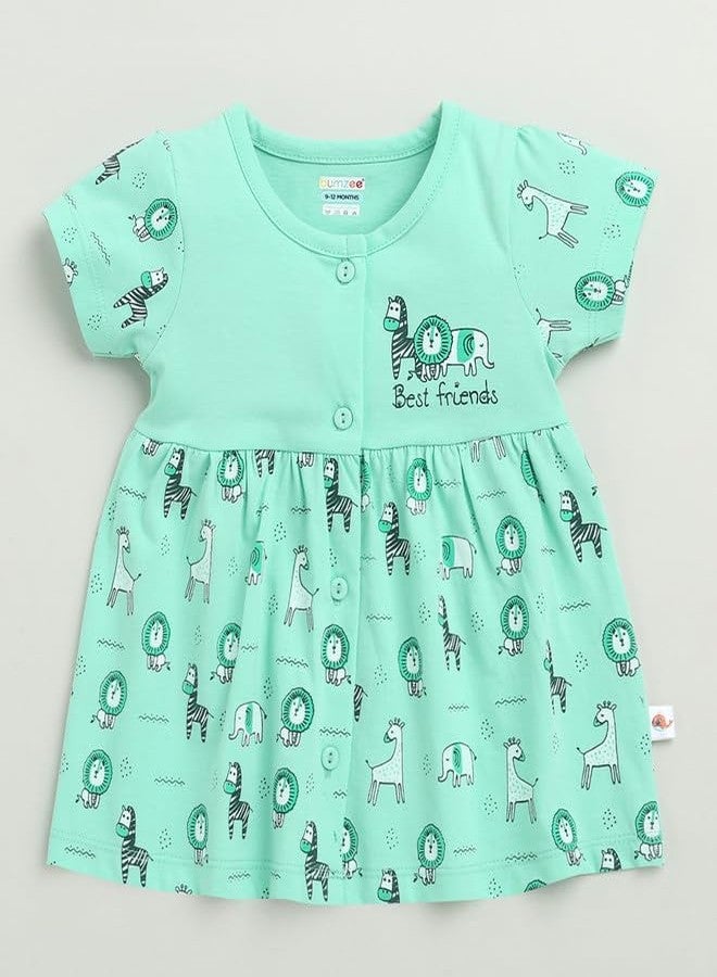 BUMZEE Baby Girls Cotton Cap Sleeves Knee Length Frock Green - 0-3 Months (Peb10189B-grn) - Image 4