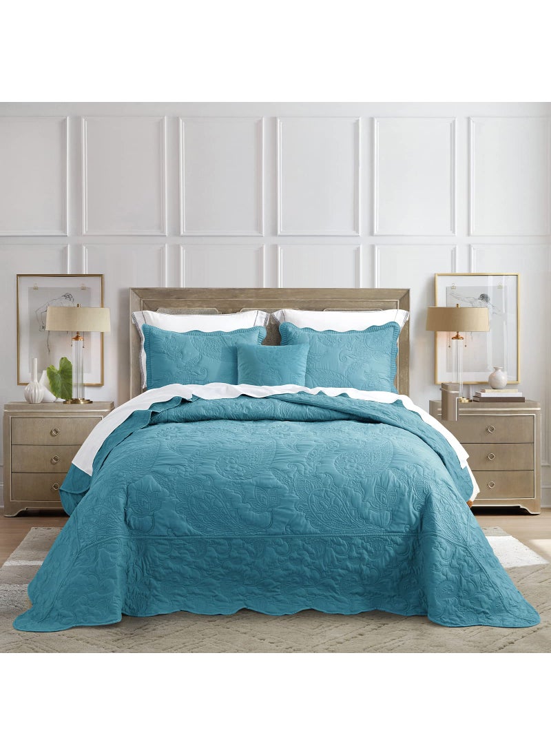 HZ & HY HZ  HY Oversized King Bedspread 138x122 Extra Wide Quilted Coverlet Bedding Set Lightweight Thin Comforter Reversible Luxurious 5 Piece 100 Microfiber CaliforniaAlaskan King Blue 
