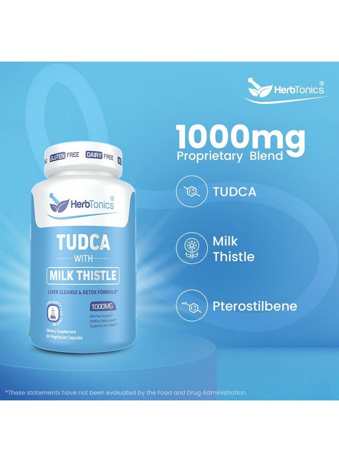 Herbtonics TUDCA 1000mg Liver Detox & Gallbladder Support - Milk Thistle & Pterostilbene Enhanced Bile Salt for Liver Cleanse, Healthy Bile Flow, and Digestive Health (60 Vegan Capsules) - Image 2