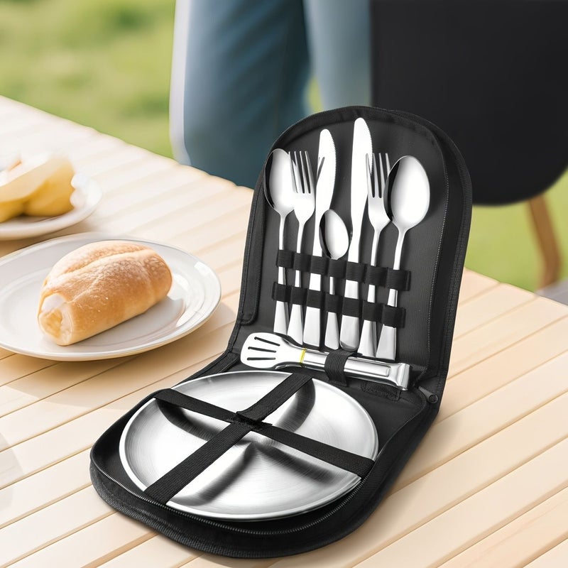 1010 Series Tableware Food Tongs And Plates Black For School Outdoor Camping Picnic Travel - Image 3