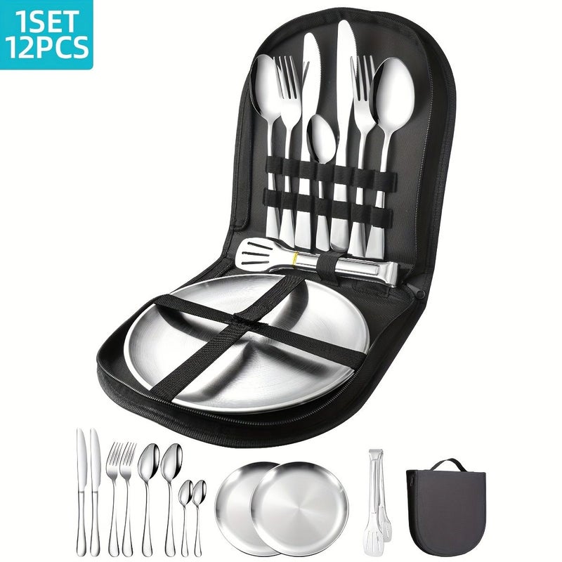 1010 Series Tableware Food Tongs And Plates Black For School Outdoor Camping Picnic Travel - Image 1
