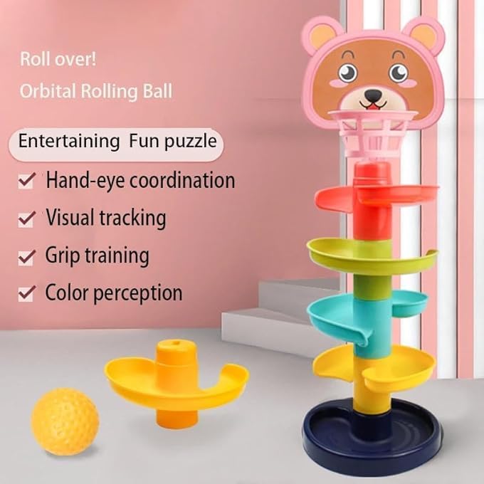ROLLING BALL TRACKING TOY SET – COLORFUL BABY TOYS SLIDE TRACK TOWER | EARLY EDUCATIONAL BALL DROP GAME FOR TODDLERS | PLASTIC SWIRLING TOWER WITH ROLLING BALLS – STACKABLE ACTIVITY TOY (MULTI-COLOR) - Image 3