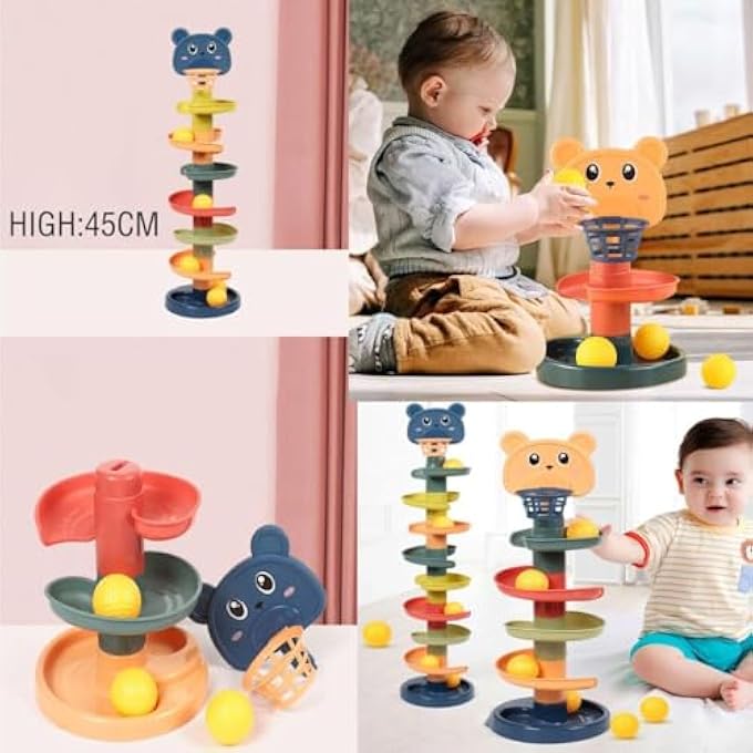 ROLLING BALL TRACKING TOY SET – COLORFUL BABY TOYS SLIDE TRACK TOWER | EARLY EDUCATIONAL BALL DROP GAME FOR TODDLERS | PLASTIC SWIRLING TOWER WITH ROLLING BALLS – STACKABLE ACTIVITY TOY (MULTI-COLOR) - Image 4