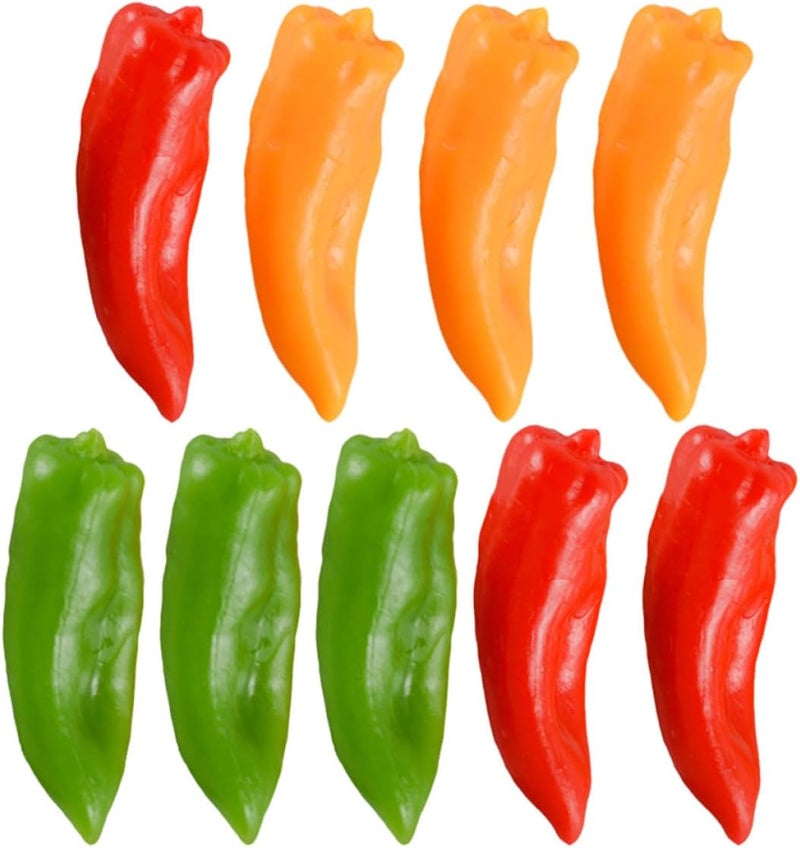 Kichvoe 9pcs Artificial Chili Peppers Set, Realistic PVC Simulation Peppers in 3 Colors for Photo Props, Home Kitchen Decoration, Lifelike Fake Vegetable Model - Image 1