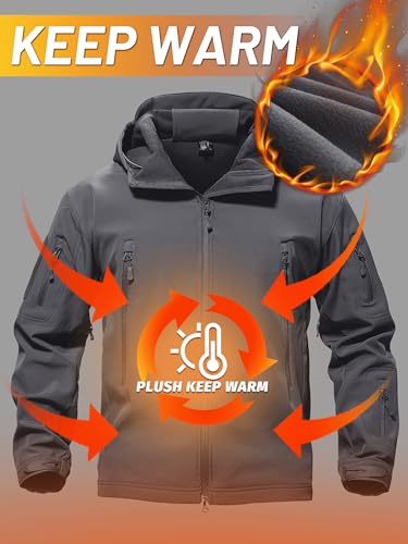 TACVASEN Men's Ski Lightweight Army Military Tactical Rain Coats Waterproof Softshell Fleece Winter Warm Jacket Hiking Gray M - Image 3