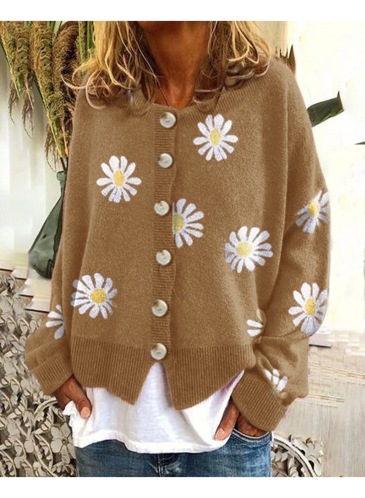 NIBEMINENT Fashion Floral Knitted Cardigan Women Sweaters Soft Spring Autumn Coat Button Long Sleeve Tops Design Outerwear Cardigans - Image 1