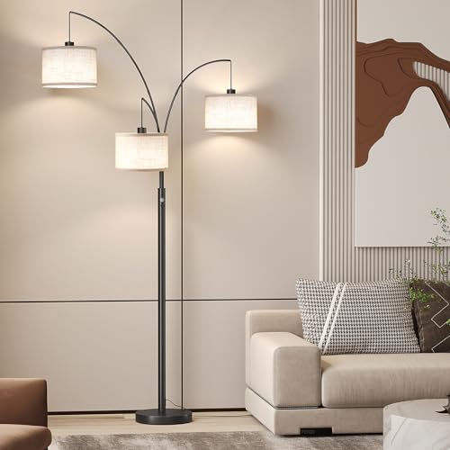 SUNMORY 3 Lights Floor Lamp for Living Room, 78" Tall Standing Lamp with Hanging Drum Shade, Modern Arc Floor Lamps with Heavy Base, Mid Century Arched Tree Floor Lamp for Bedroom, Office, Corner - Image 5