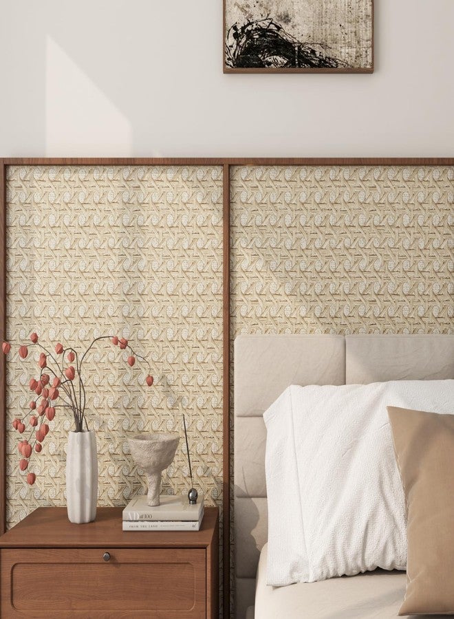 ReWallpaper ورق جدران قابل للإزالة من ري وول بيبر مصنوع من الخيزران، لون بيج طبيعي، مصنوع من خيوط الخيزران، ورق جدران قابل للإزالة من بوهو، ورق جدران لاصق من الخيزران الصناعي، مناسب للأثاث، بطانة الرفوف، الخزانة، غلاف من الفينيل، مقاوم للماء، 15.8 بوصة × 10 أقدام - Image 5