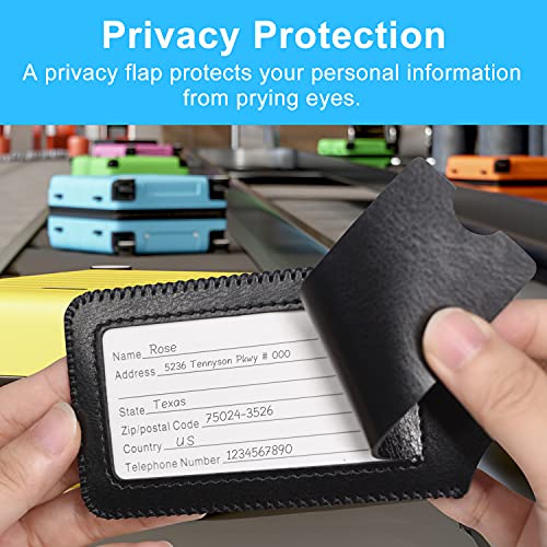 ACdream Luggage Tags 2 Pack, Leather Suitcase Tags Identifiers, Cute Cruise ID Labels with Privacy Cover fits on Backpack, Travel Bag, for Women, Men, Adults, Kids, Black - Image 3