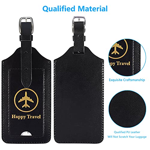 ACdream Luggage Tags 2 Pack, Leather Suitcase Tags Identifiers, Cute Cruise ID Labels with Privacy Cover fits on Backpack, Travel Bag, for Women, Men, Adults, Kids, Black - Image 4