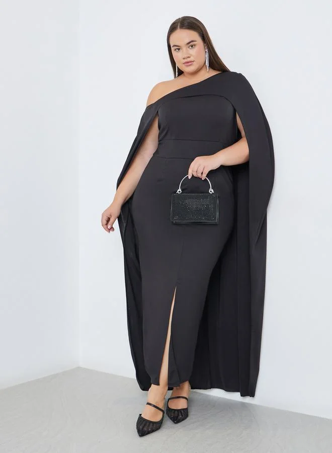 Styli Styli Plus Cape Sleeve Maxi Dress with Front Slit