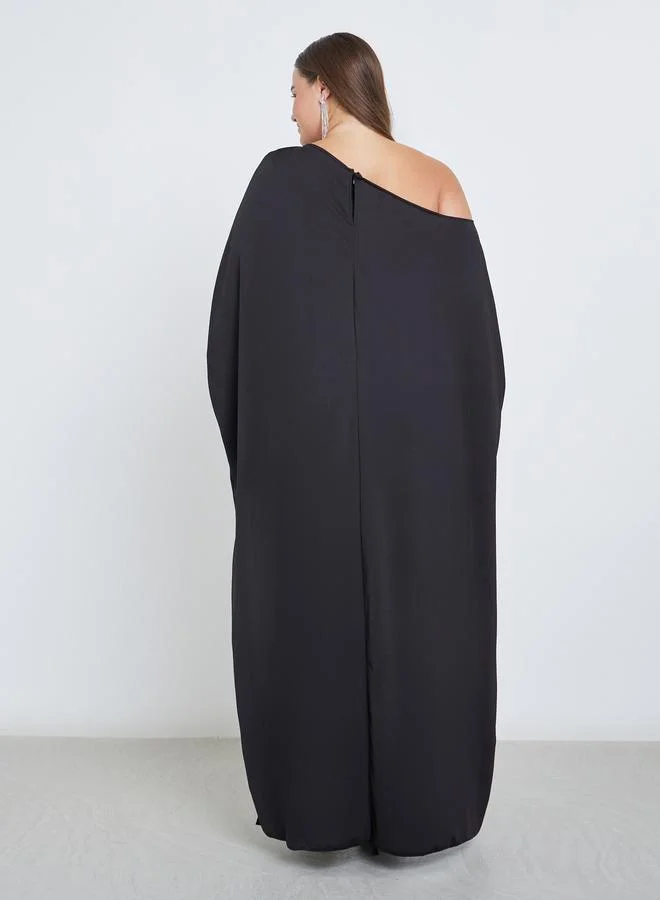 Styli Styli Plus Cape Sleeve Maxi Dress with Front Slit