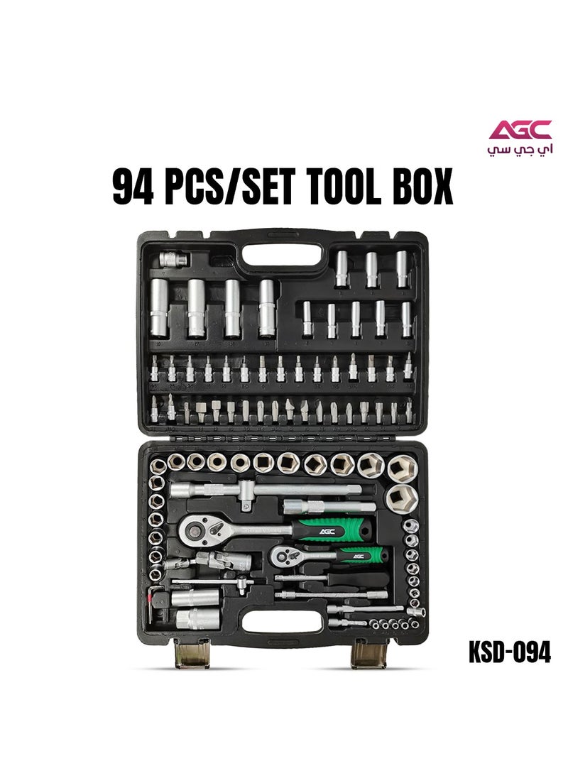 Agc - 94 Pcs Professional Socket Wrench Set Mechanic Spanner Tool Box For Car Home Tools Box AGC KSD094 - Image 1