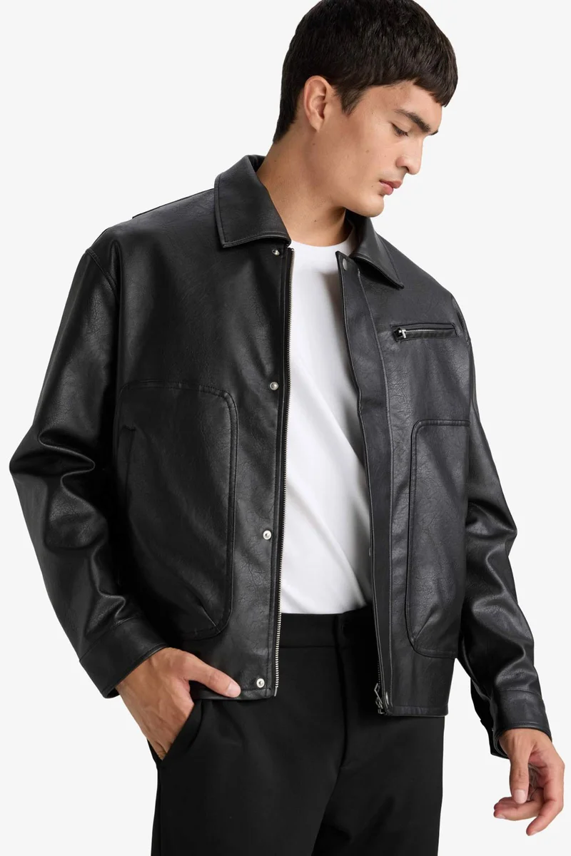 Defacto Oversize Fit Faux Leather Jacket