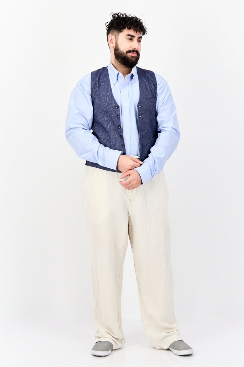 GAS Men Regular Fit Chambray Pattern Vest, Dark Blue - Image 4