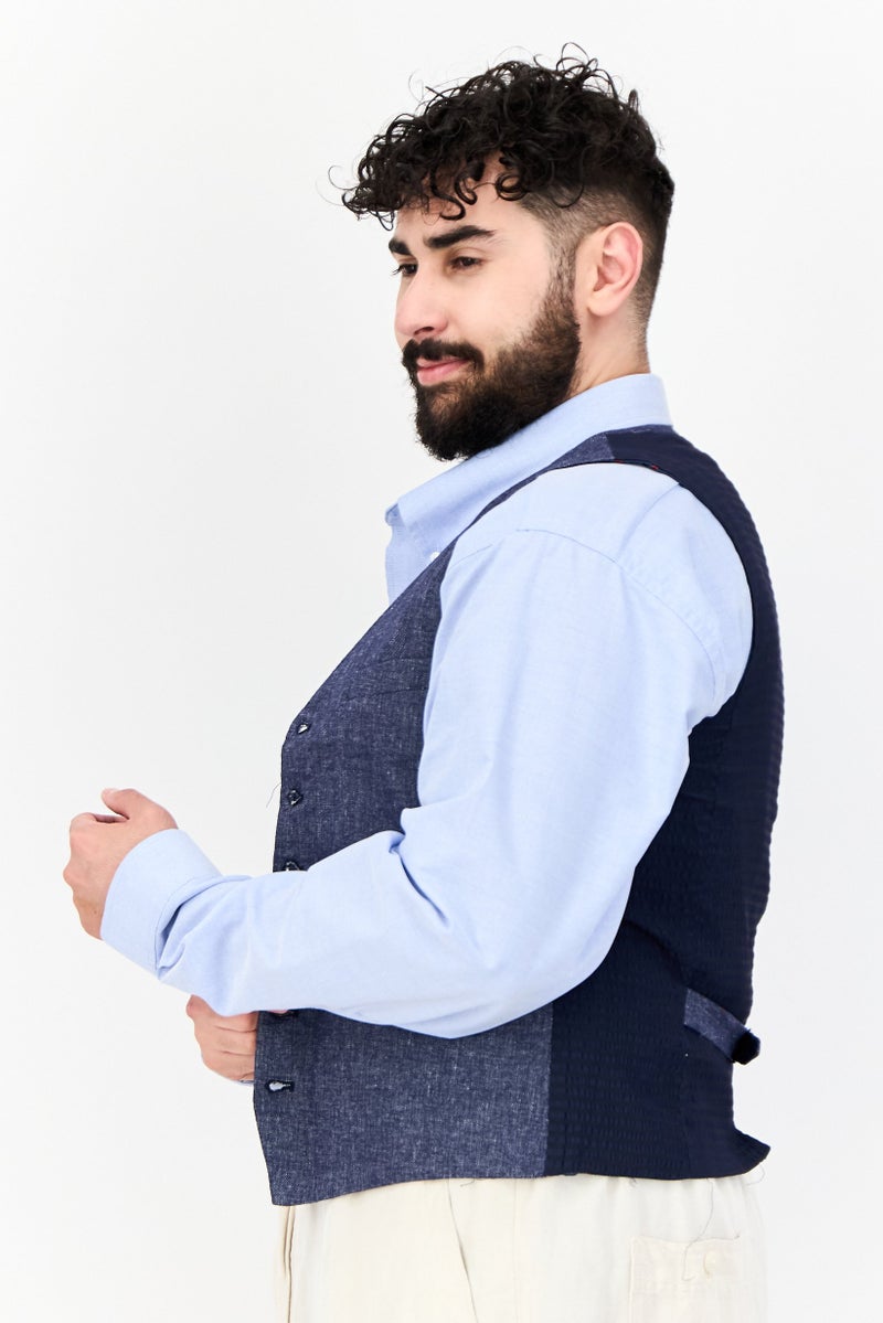 GAS Men Regular Fit Chambray Pattern Vest, Dark Blue - Image 2