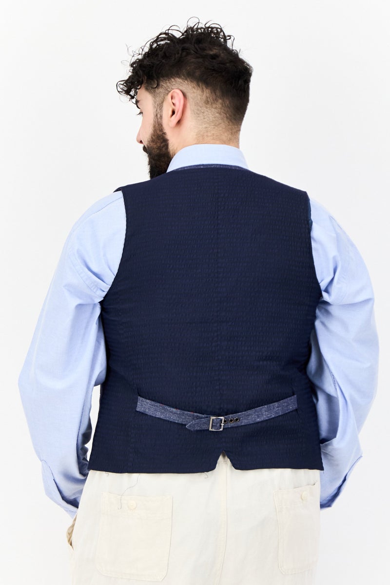GAS Men Regular Fit Chambray Pattern Vest, Dark Blue - Image 3