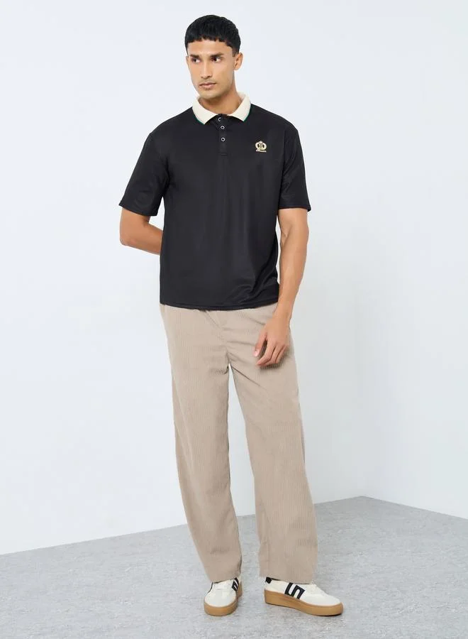 Styli Styli Men Embroidered Black Polo T-Shirt