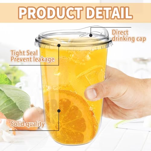 Alaeseje 50 Pack Clear Plastic Cups with Strawless Sip Lids,20 oz Iced Coffee Cups with Lids,Disposable PET Crystal Cups,Round Bottom To Go Cup for Iced Coffee Juice Smoothie Cold Beverage - Image 3