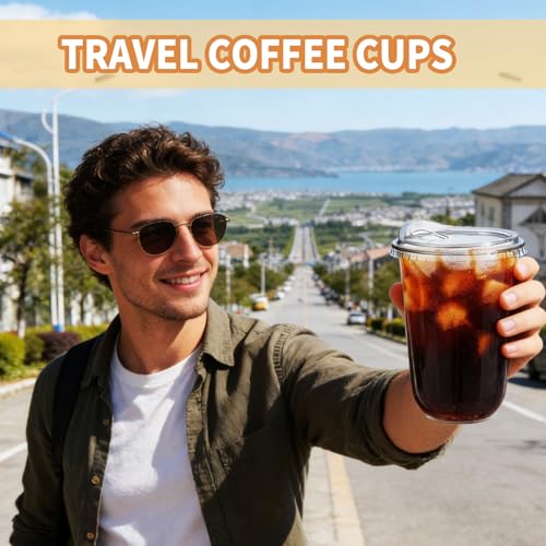 Alaeseje 50 Pack Clear Plastic Cups with Strawless Sip Lids,20 oz Iced Coffee Cups with Lids,Disposable PET Crystal Cups,Round Bottom To Go Cup for Iced Coffee Juice Smoothie Cold Beverage - Image 5
