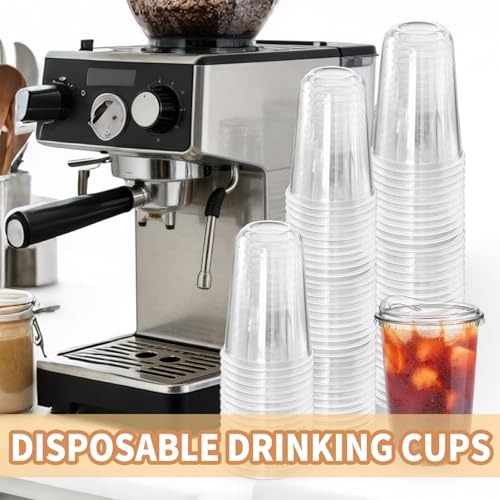 Alaeseje 50 Pack Clear Plastic Cups with Strawless Sip Lids,20 oz Iced Coffee Cups with Lids,Disposable PET Crystal Cups,Round Bottom To Go Cup for Iced Coffee Juice Smoothie Cold Beverage - Image 4