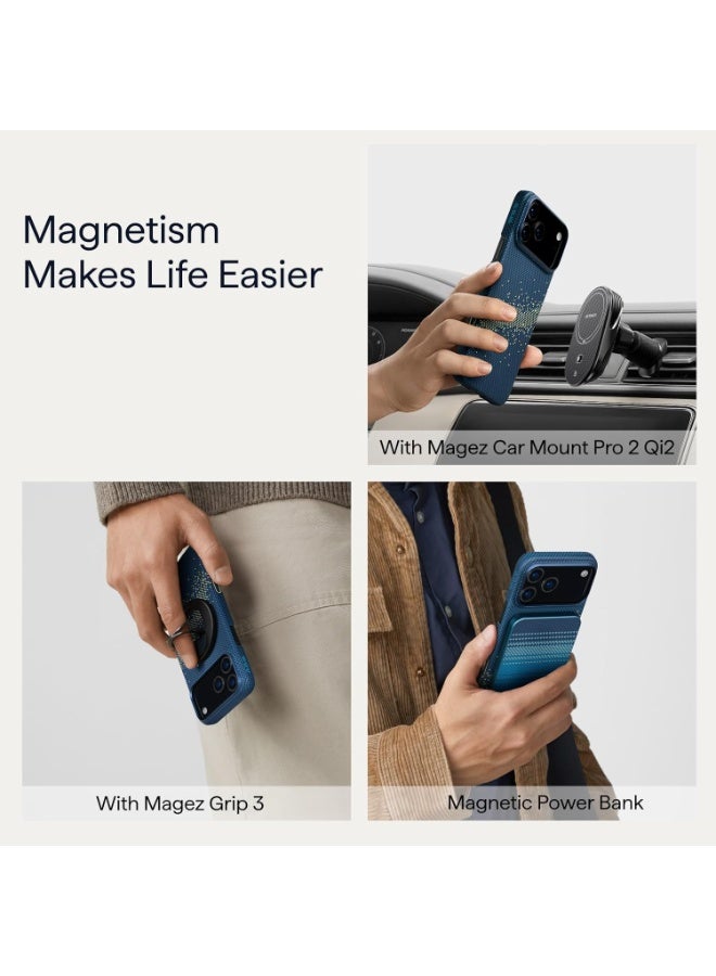 PITAKA حافظة بيتاكا لجهاز آيفون 17 برو 6.3" مع زر التحكم في الكاميرا، متوافقة مع ماغسيف، حافظة رفيعة للغاية مع شعور بدون حافظة، ألياف أراميد 1500D منسوجة، شروق القمر - Image 4