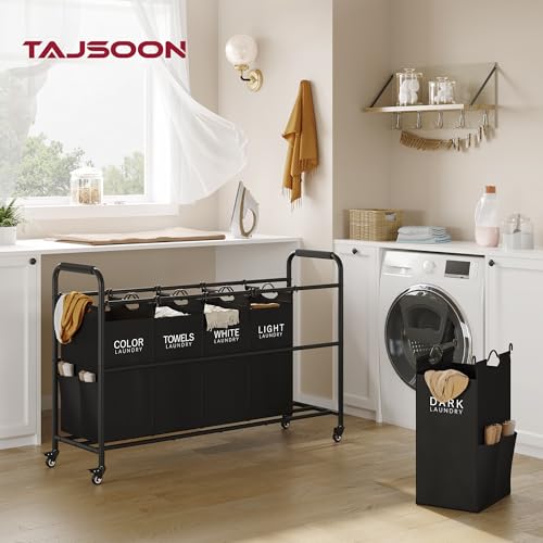 Tajsoon 5 Bag Laundry Sorter Cart 5 Section Laundry Hamper with Heavy Duty Rolling Lockable Wheels Laundry Basket Organizer with Removable Bags for Dirty Clothes Storage Black - Image 3