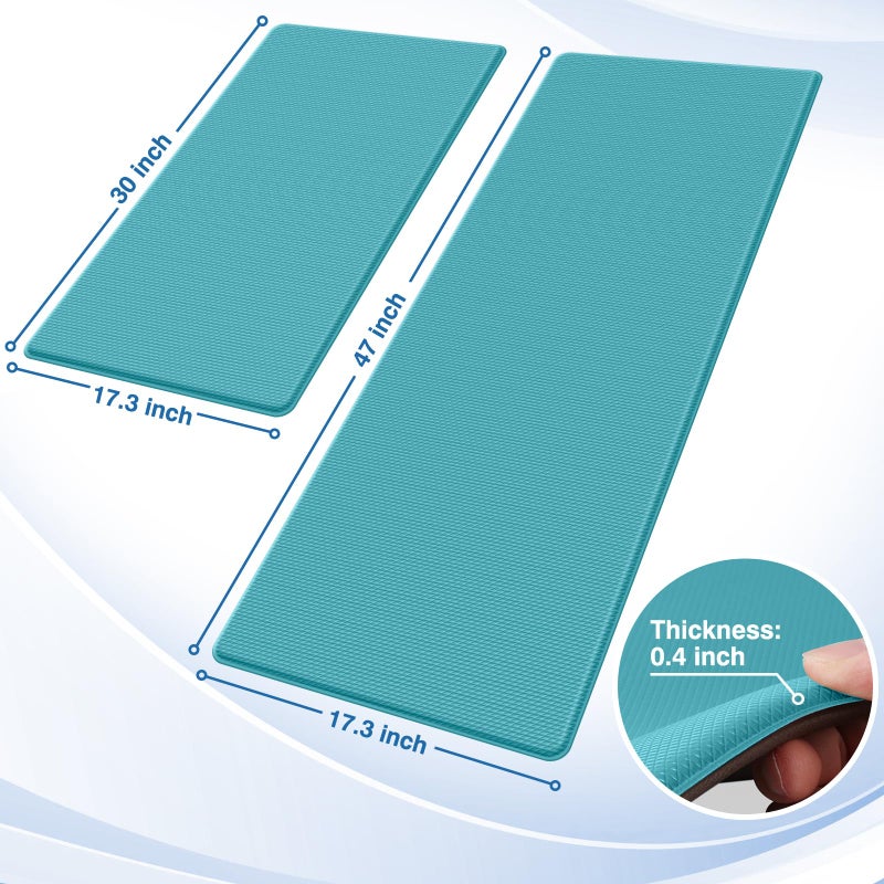 StepRite Kitchen Mats, 2PCS Kitchen Rugs, Cushioned Anti Fatigue Kitchen Mats for Floor, Non-Slip Standing Desk Mat, Waterproof Kitchen Rug Set for Kitchen, Floor, Office, 17.3"x30"+17.3"x47", Green - Image 2