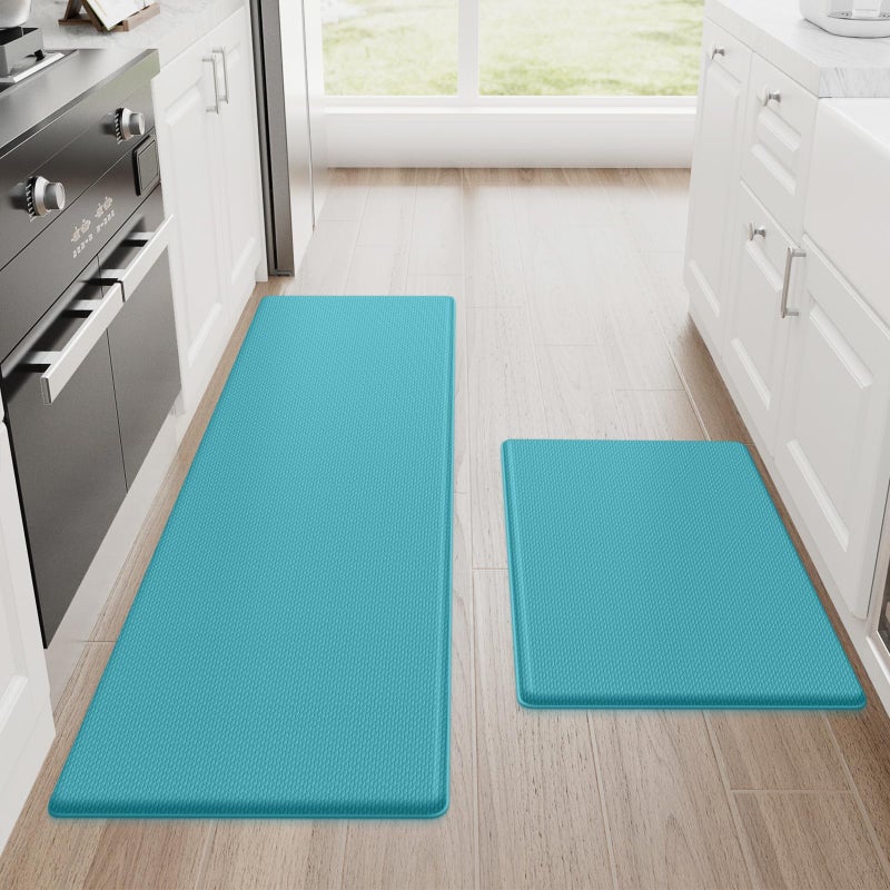 StepRite Kitchen Mats, 2PCS Kitchen Rugs, Cushioned Anti Fatigue Kitchen Mats for Floor, Non-Slip Standing Desk Mat, Waterproof Kitchen Rug Set for Kitchen, Floor, Office, 17.3"x30"+17.3"x47", Green - Image 1