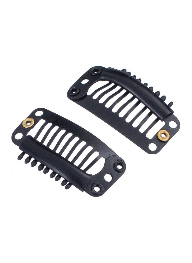 إستيل 100 قطعة من Estelle على شكل حرف U مشابك إطباقية معدنية لتمديد الشعر قطعة شعر بها بنفسك مشط خاطف مقاطع شعر مستعار مع مطاط أبيض 9 أسنان 6 ثقوب أسود - Image 2