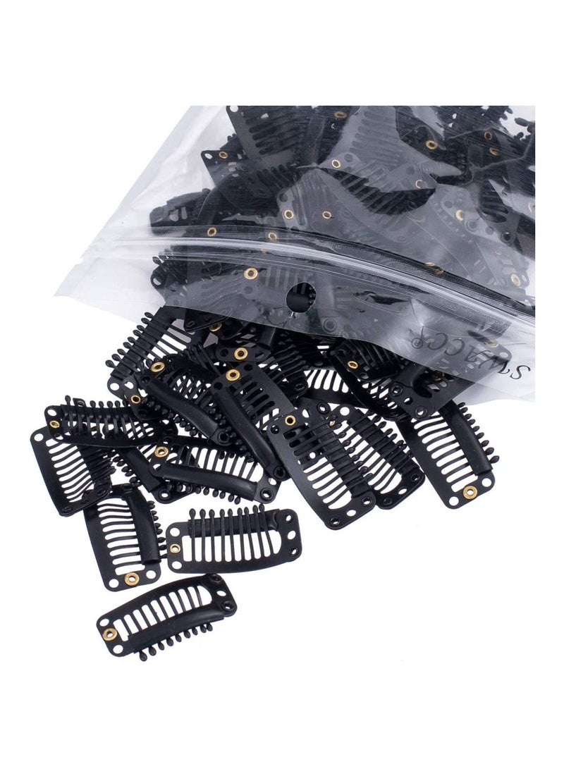 إستيل 100 قطعة من Estelle على شكل حرف U مشابك إطباقية معدنية لتمديد الشعر قطعة شعر بها بنفسك مشط خاطف مقاطع شعر مستعار مع مطاط أبيض 9 أسنان 6 ثقوب أسود - Image 1