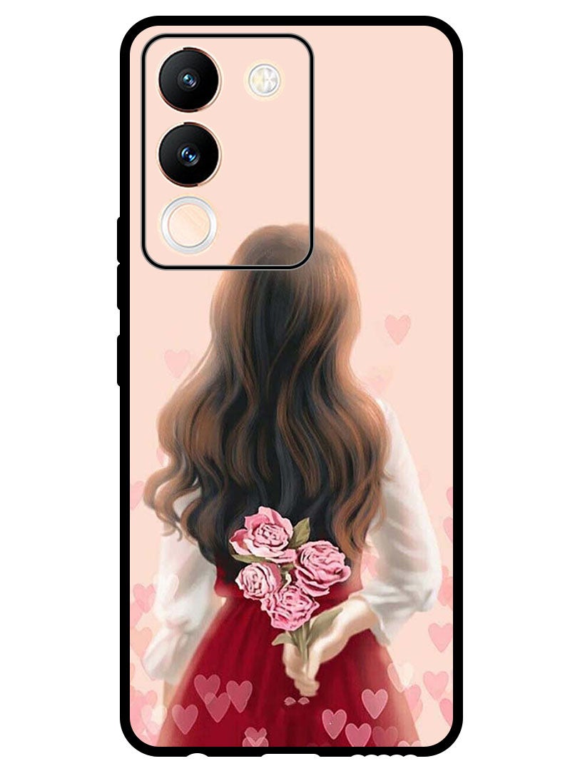 Theodor Protective Case Anti Scratch Shock Proof Bumper Cover For Vivo V29e Girl Hiding Flowers - Image 1