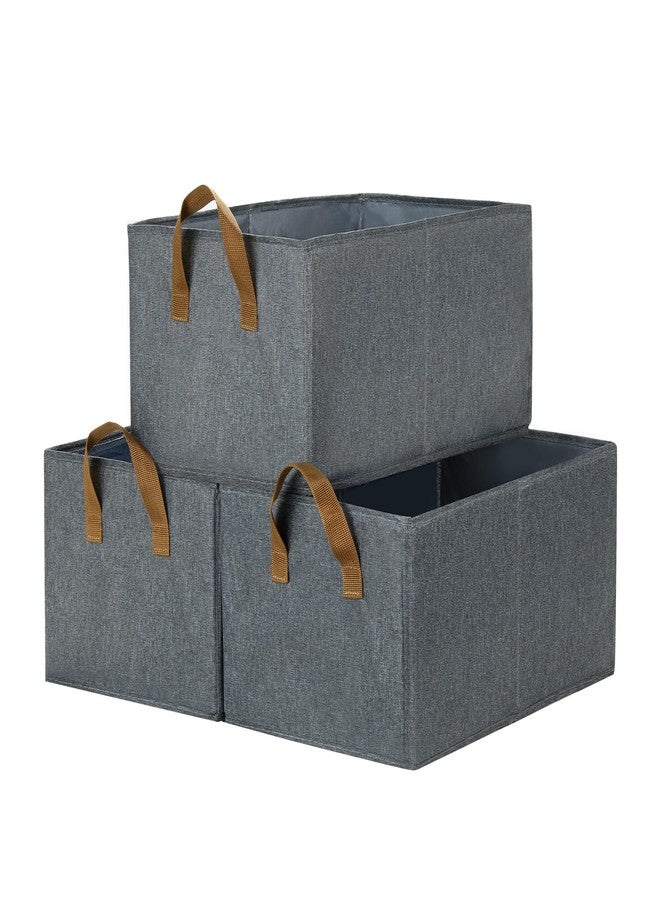 DULLEMELO Collapsible Storage Bins for Organizing, Grey Fabric Storage Baskets with Handles, Organizer Bins for Shelves, Linen Closet Organizers, Grey, 3 Pack - Image 1